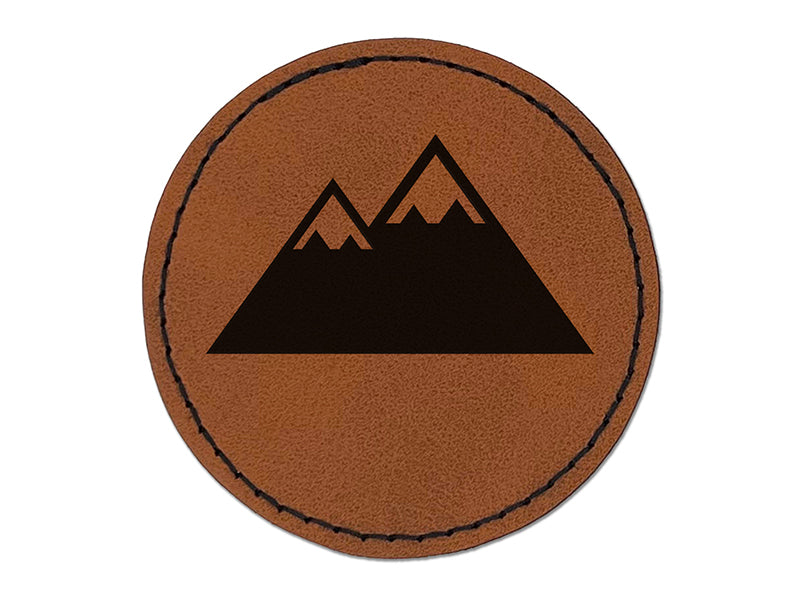 Snow Topped Mountains Round Iron-On Engraved Faux Leather Patch Applique - 2.5"