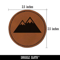 Snow Topped Mountains Round Iron-On Engraved Faux Leather Patch Applique - 2.5"