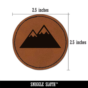 Snow Topped Mountains Round Iron-On Engraved Faux Leather Patch Applique - 2.5"