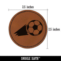 Soccer Ball Action Round Iron-On Engraved Faux Leather Patch Applique - 2.5"
