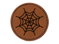 Spider Web Round Iron-On Engraved Faux Leather Patch Applique - 2.5"
