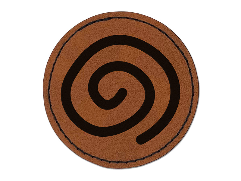 Spiral Doodle Round Iron-On Engraved Faux Leather Patch Applique - 2.5"
