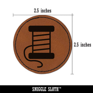 Spool of Thread Sewing Round Iron-On Engraved Faux Leather Patch Applique - 2.5"