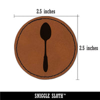 Spoon Solid Utensil Eating Sketch Round Iron-On Engraved Faux Leather Patch Applique - 2.5"