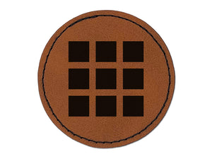 Squares Grid Round Iron-On Engraved Faux Leather Patch Applique - 2.5"