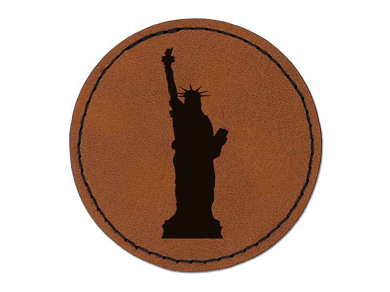 Statue of Liberty Solid Round Iron-On Engraved Faux Leather Patch Applique - 2.5"