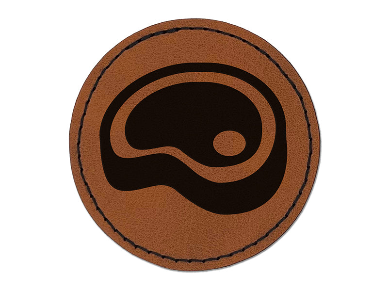 Steak Beef Dinner Icon Round Iron-On Engraved Faux Leather Patch Applique - 2.5"