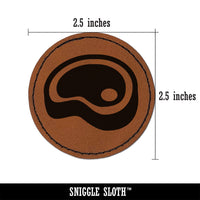 Steak Beef Dinner Icon Round Iron-On Engraved Faux Leather Patch Applique - 2.5"