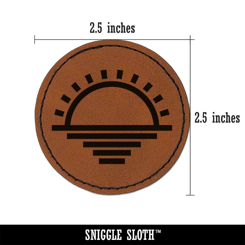 Sunset Over Water Round Iron-On Engraved Faux Leather Patch Applique - 2.5"