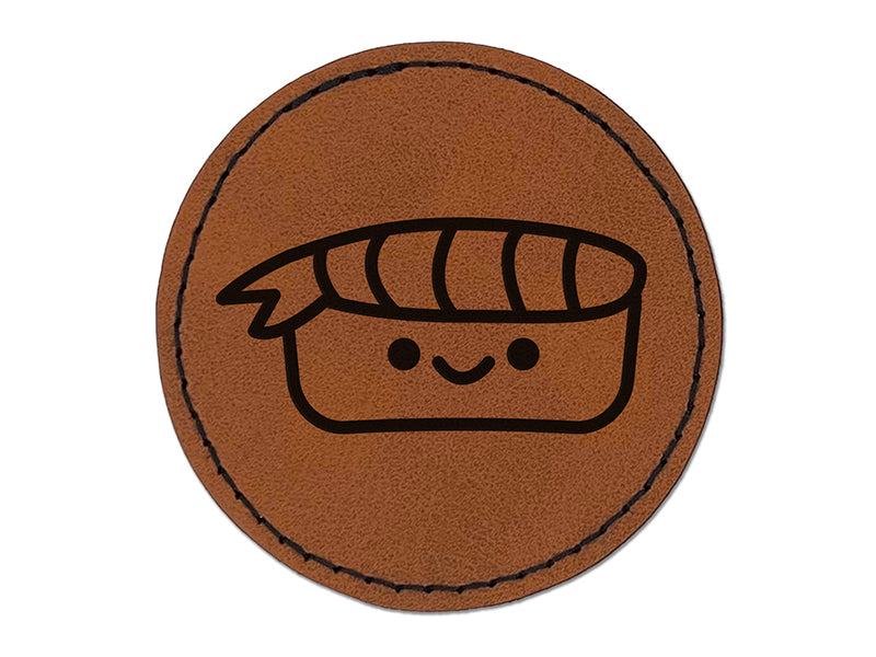 Sweet Sushi Kawaii Doodle Round Iron-On Engraved Faux Leather Patch Applique - 2.5"
