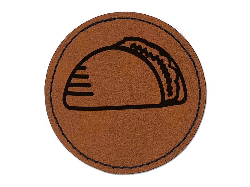 Taco Doodle Round Iron-On Engraved Faux Leather Patch Applique - 2.5"