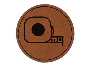 Tape Measure Construction Icon Round Iron-On Engraved Faux Leather Patch Applique - 2.5"