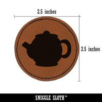 Teapot Kettle Solid Round Iron-On Engraved Faux Leather Patch Applique - 2.5"