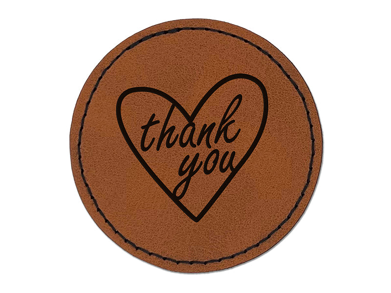 Thank You in Heart Round Iron-On Engraved Faux Leather Patch Applique - 2.5"