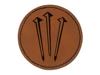 Three 3 Nails Christian Stylized Round Iron-On Engraved Faux Leather Patch Applique - 2.5"