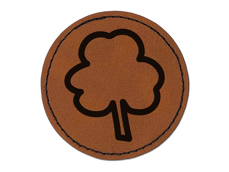 Three Leaf Clover Outline Round Iron-On Engraved Faux Leather Patch Applique - 2.5"