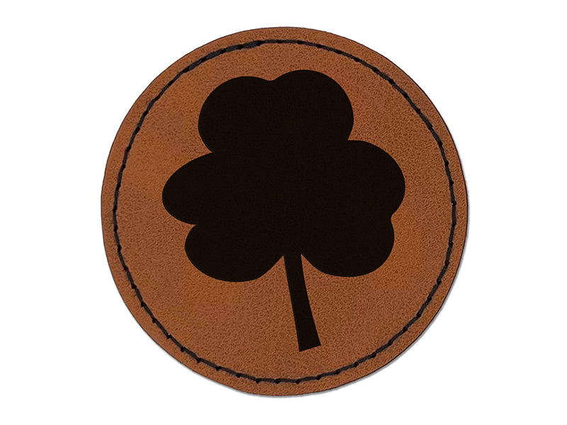 Three Leaf Clover Solid Round Iron-On Engraved Faux Leather Patch Applique - 2.5"