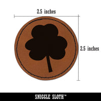 Three Leaf Clover Solid Round Iron-On Engraved Faux Leather Patch Applique - 2.5"