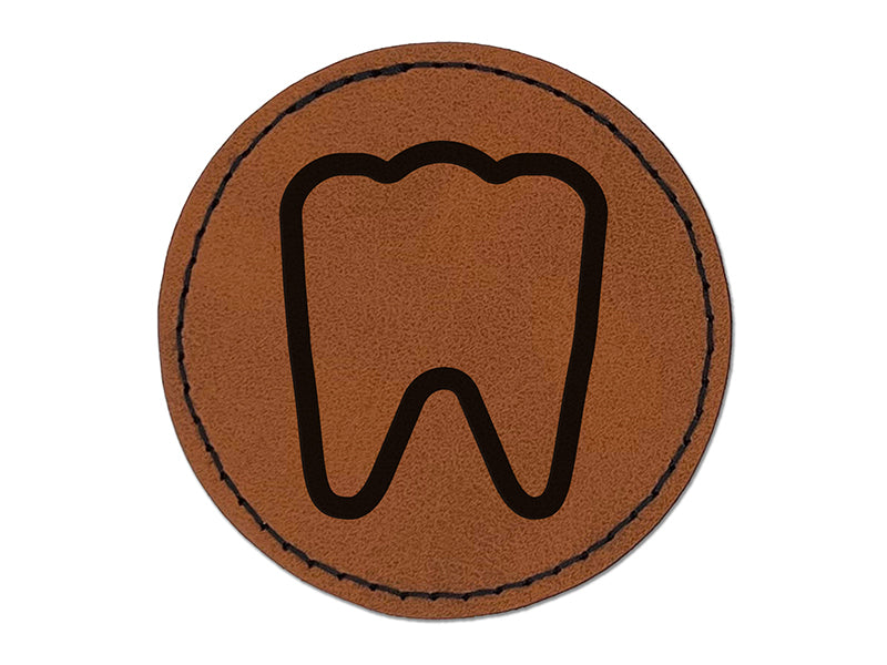 Tooth Outline Round Iron-On Engraved Faux Leather Patch Applique - 2.5"