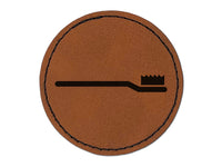 Toothbrush Icon Round Iron-On Engraved Faux Leather Patch Applique - 2.5"