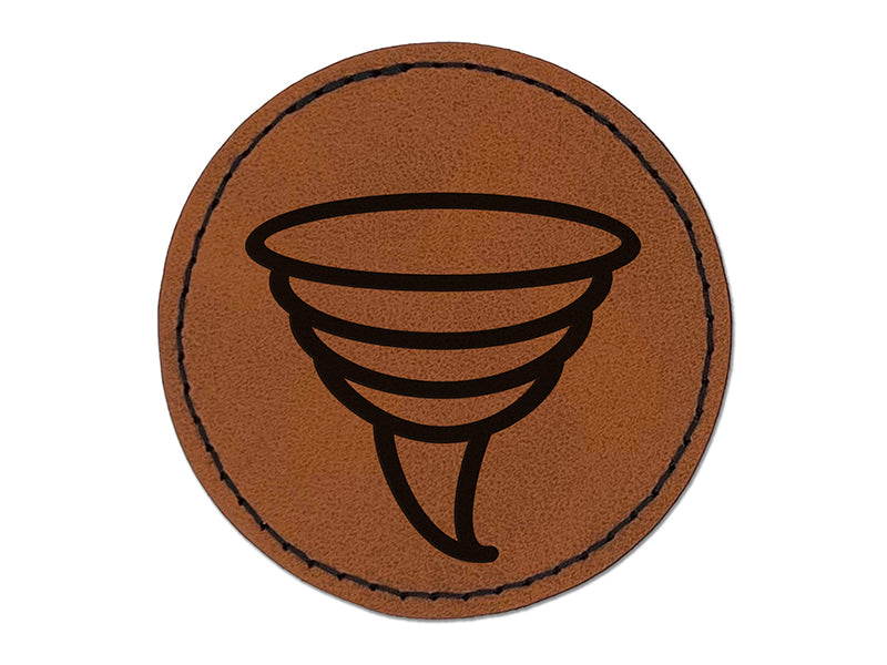 Tornado Icon Round Iron-On Engraved Faux Leather Patch Applique - 2.5"