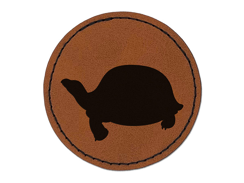 Tortoise Turtle Solid Round Iron-On Engraved Faux Leather Patch Applique - 2.5"