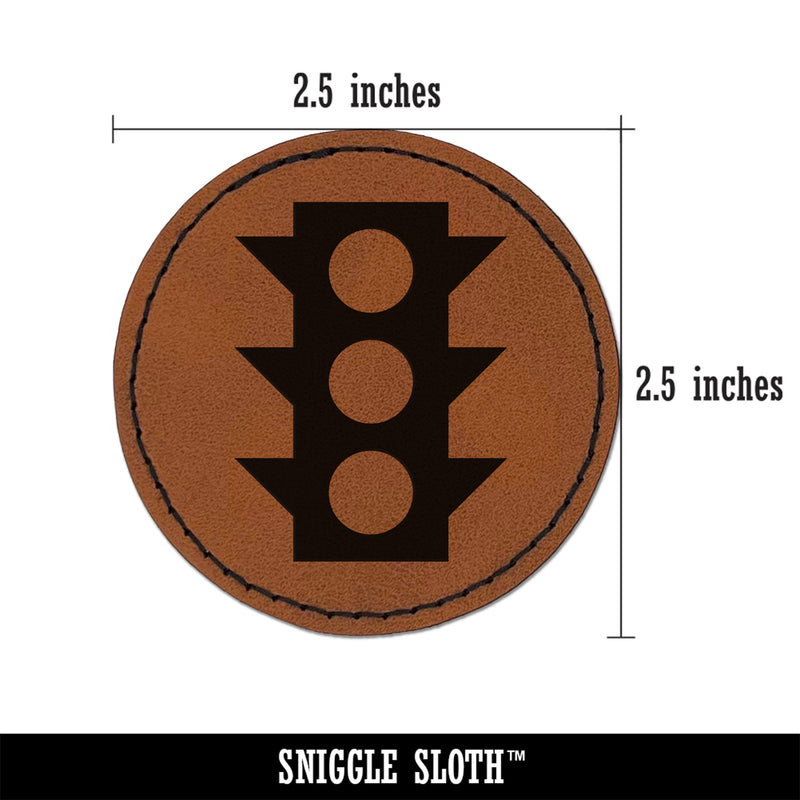 Traffic Light Icon Round Iron-On Engraved Faux Leather Patch Applique - 2.5"