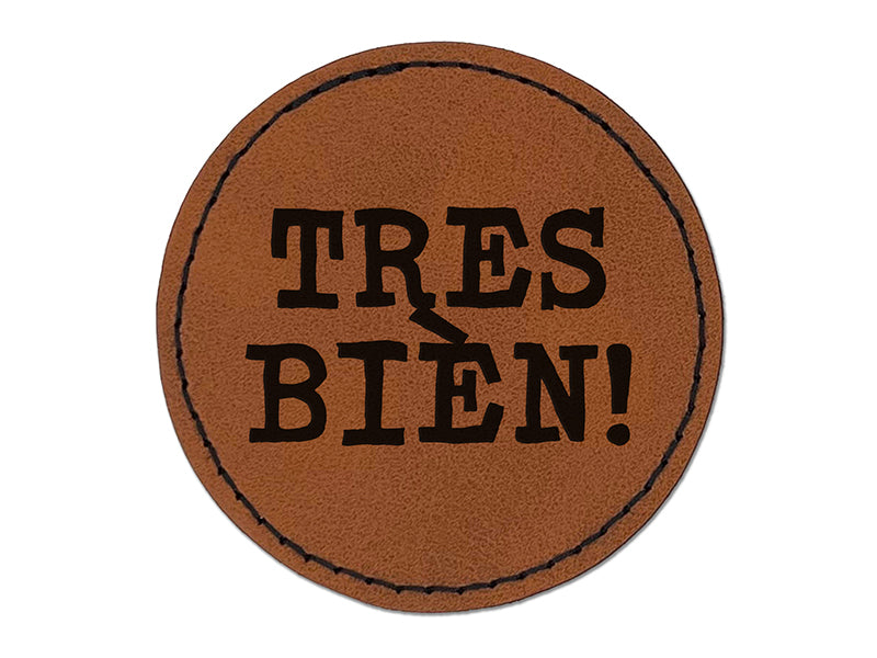 Tres Bien French Very Good Round Iron-On Engraved Faux Leather Patch Applique - 2.5"