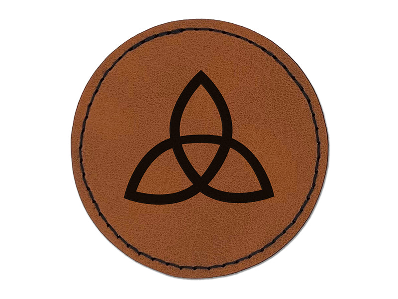Triquetra Symbol Solid Round Iron-On Engraved Faux Leather Patch Applique - 2.5"