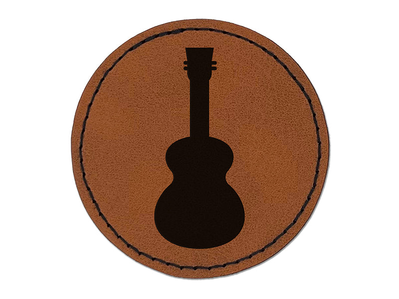 Ukulele Solid Round Iron-On Engraved Faux Leather Patch Applique - 2.5"