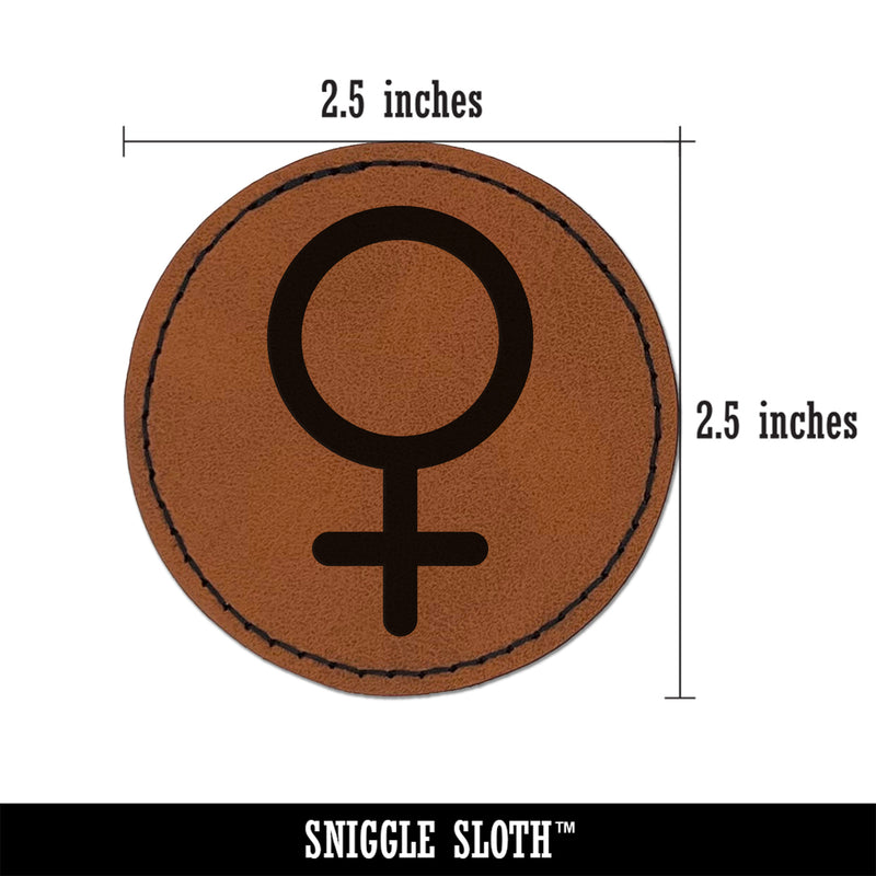Venus Woman Female Gender Symbol Round Iron-On Engraved Faux Leather Patch Applique - 2.5"