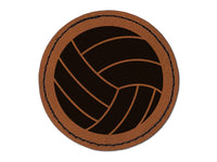 Volleyball Solid Round Iron-On Engraved Faux Leather Patch Applique - 2.5"