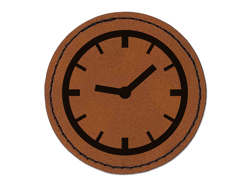 Wall Clock Time Round Iron-On Engraved Faux Leather Patch Applique - 2.5"