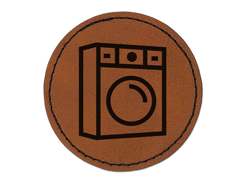 Washing Machine Round Iron-On Engraved Faux Leather Patch Applique - 2.5"