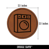 Washing Machine Round Iron-On Engraved Faux Leather Patch Applique - 2.5"