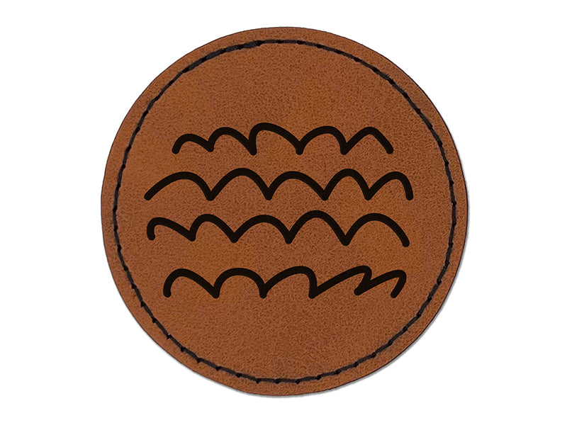 Waves Ocean Squiggles Round Iron-On Engraved Faux Leather Patch Applique - 2.5"