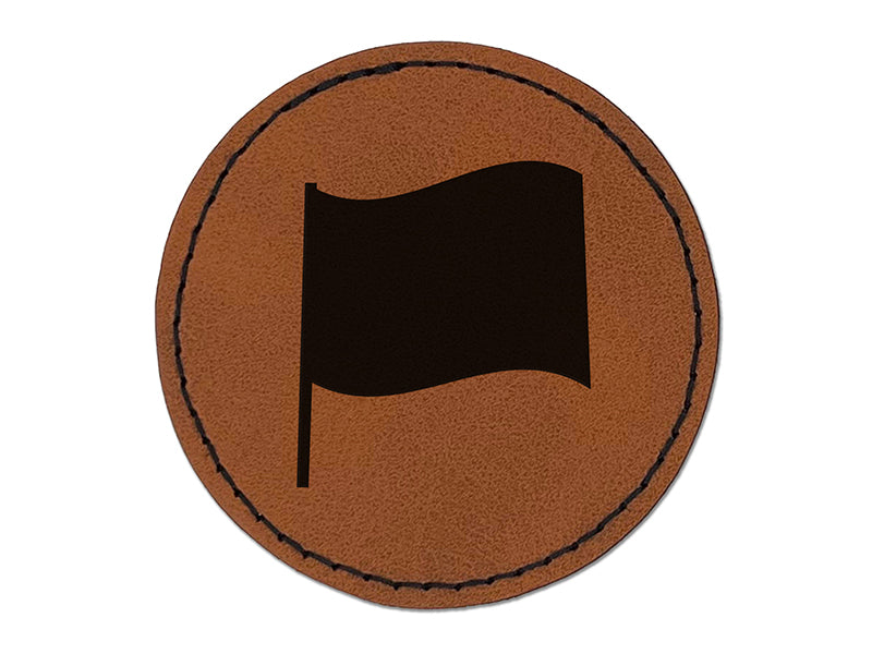 Waving Flag Solid Round Iron-On Engraved Faux Leather Patch Applique - 2.5"