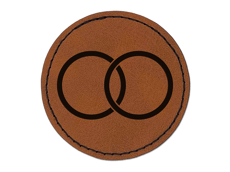 Wedding Rings Overlapping Round Iron-On Engraved Faux Leather Patch Applique - 2.5"