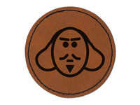 William Shakespeare Theater Doodle Round Iron-On Engraved Faux Leather Patch Applique - 2.5"
