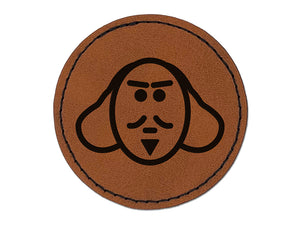 William Shakespeare Theater Doodle Round Iron-On Engraved Faux Leather Patch Applique - 2.5"