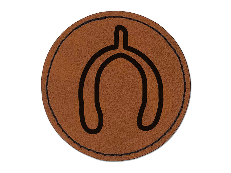 Wishbone Outline Thanksgiving Round Iron-On Engraved Faux Leather Patch Applique - 2.5"