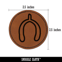 Wishbone Outline Thanksgiving Round Iron-On Engraved Faux Leather Patch Applique - 2.5"