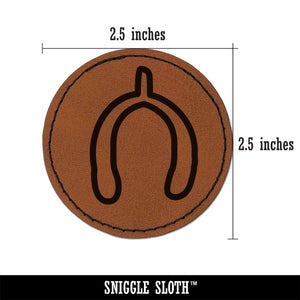 Wishbone Outline Thanksgiving Round Iron-On Engraved Faux Leather Patch Applique - 2.5"