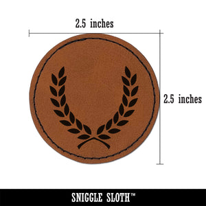 Wreath Laurel Branch Frame Round Iron-On Engraved Faux Leather Patch Applique - 2.5"