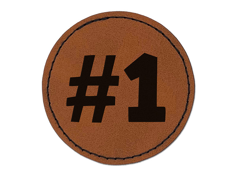 #1 Number One Fun Text Round Iron-On Engraved Faux Leather Patch Applique - 2.5"