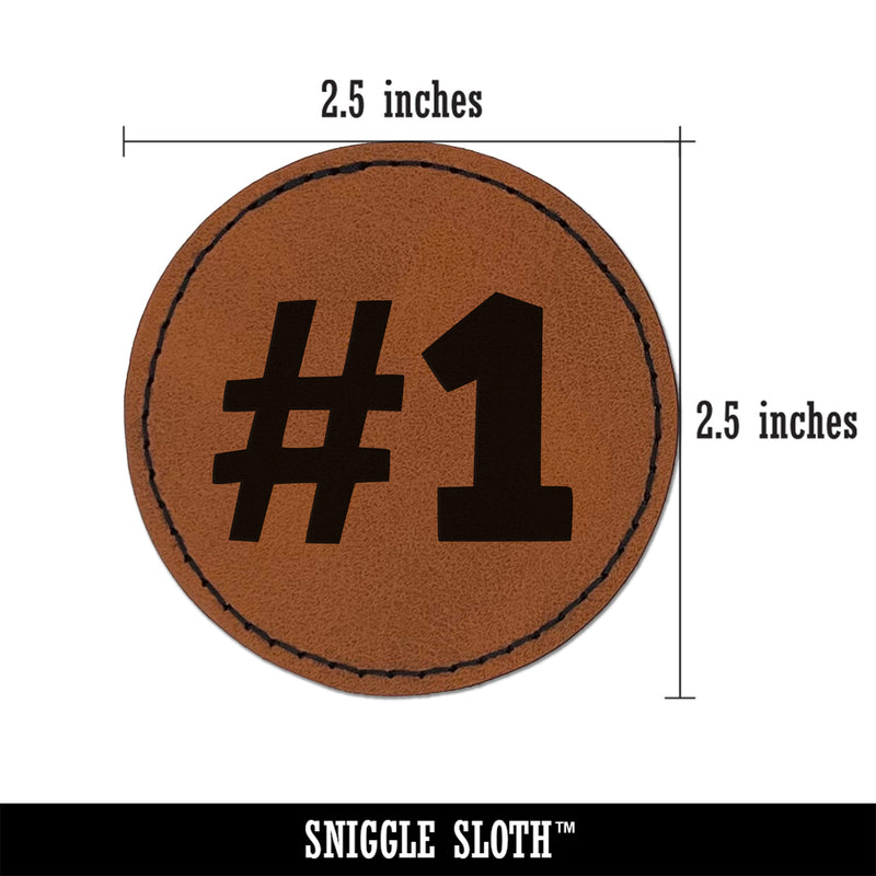 #1 Number One Fun Text Round Iron-On Engraved Faux Leather Patch Applique - 2.5"