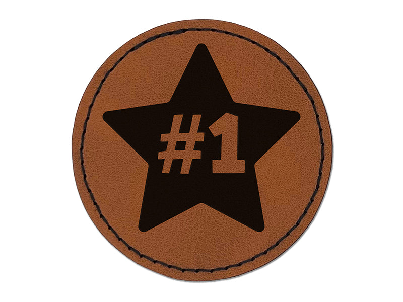 #1 Number One in Star Round Iron-On Engraved Faux Leather Patch Applique - 2.5"
