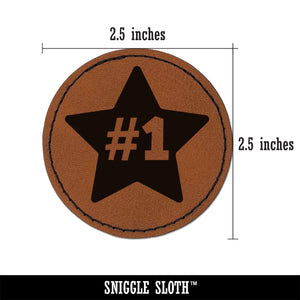 #1 Number One in Star Round Iron-On Engraved Faux Leather Patch Applique - 2.5"