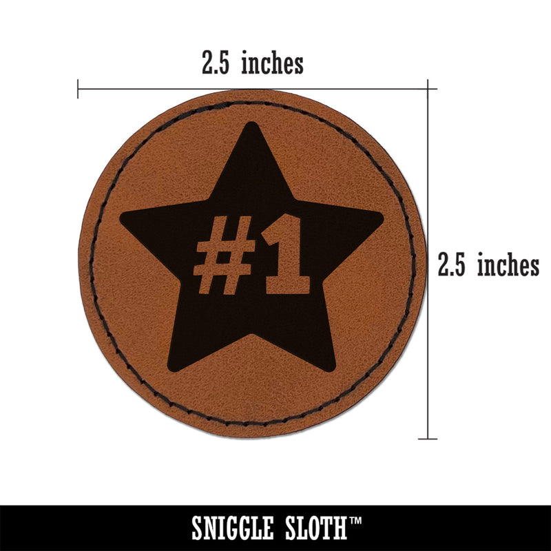 #1 Number One in Star Round Iron-On Engraved Faux Leather Patch Applique - 2.5"