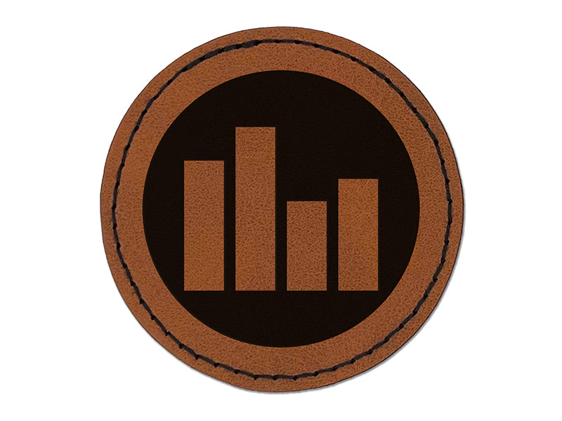 Bar Graph Icon in Circle Round Iron-On Engraved Faux Leather Patch Applique - 2.5"